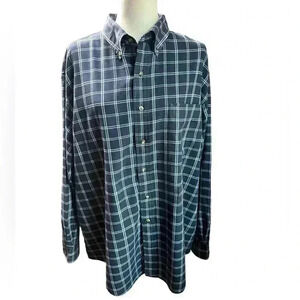 Lands End Men's Traditional Fit Flagship Flannel Shirt - Navy Plaid - Size XL